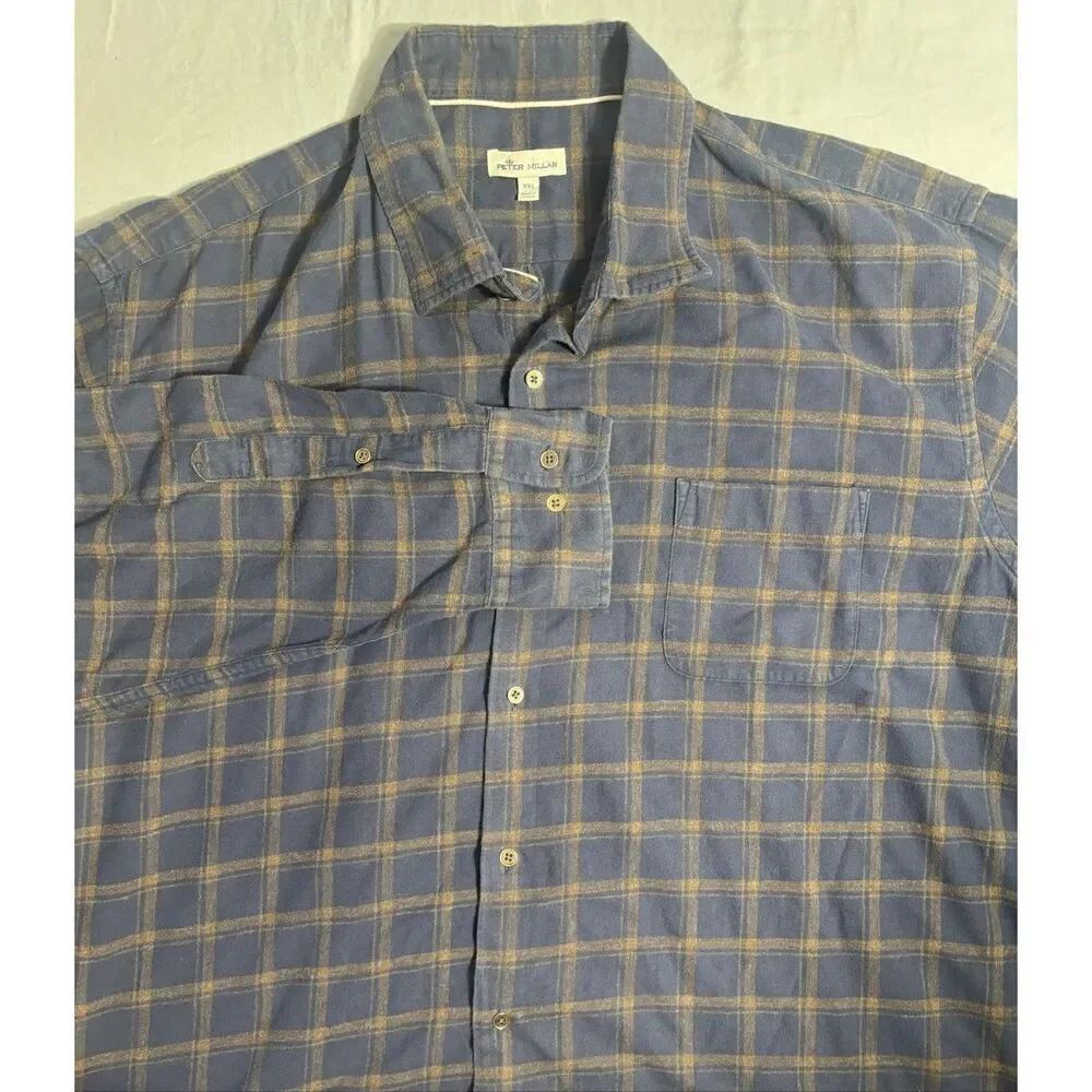 Peter Millar Men's Size 2XL Blue Checkered Button Up Long Sleeve Shirt